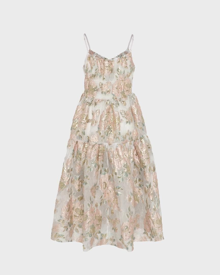 2 即納 POPPY Pink gold jacquard cami dress