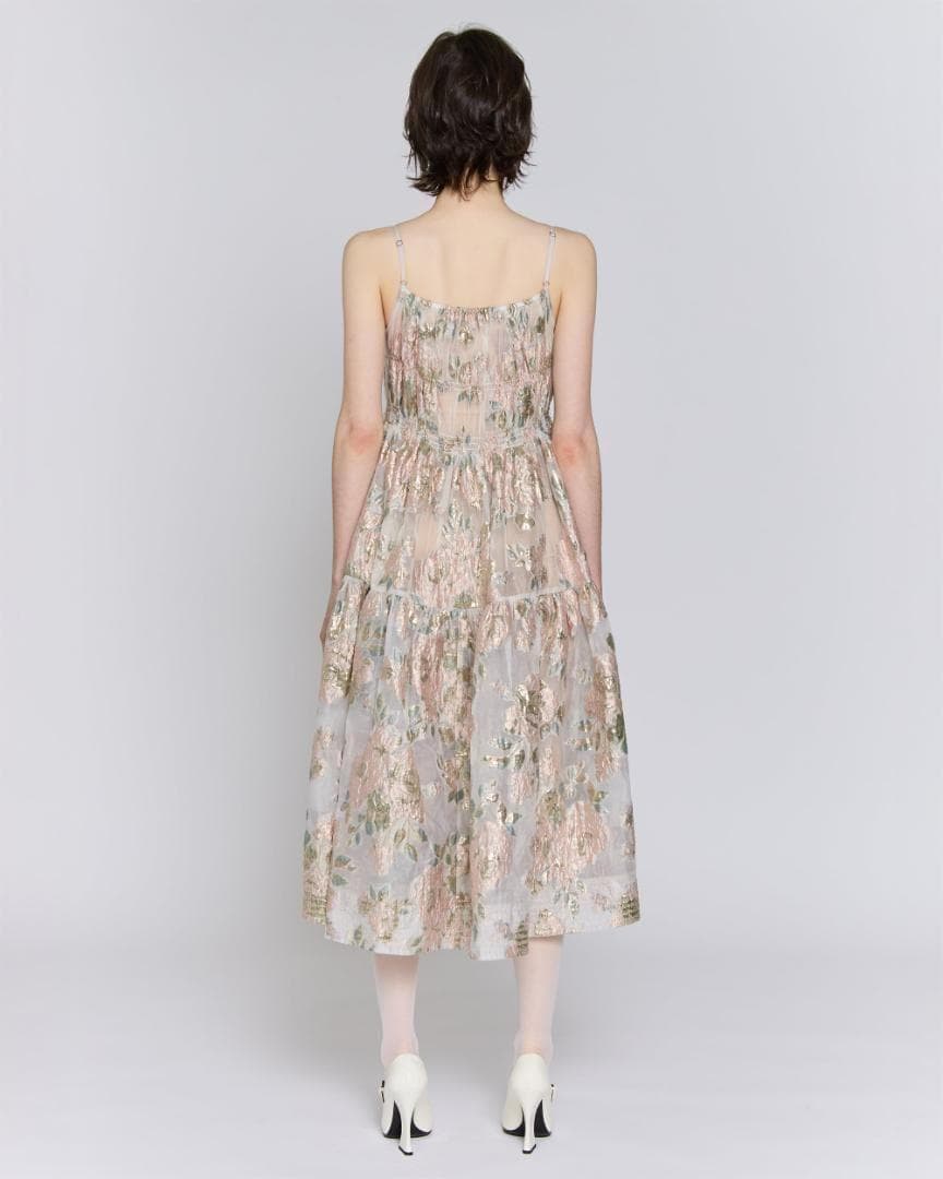 2 即納 POPPY Pink gold jacquard cami dress
