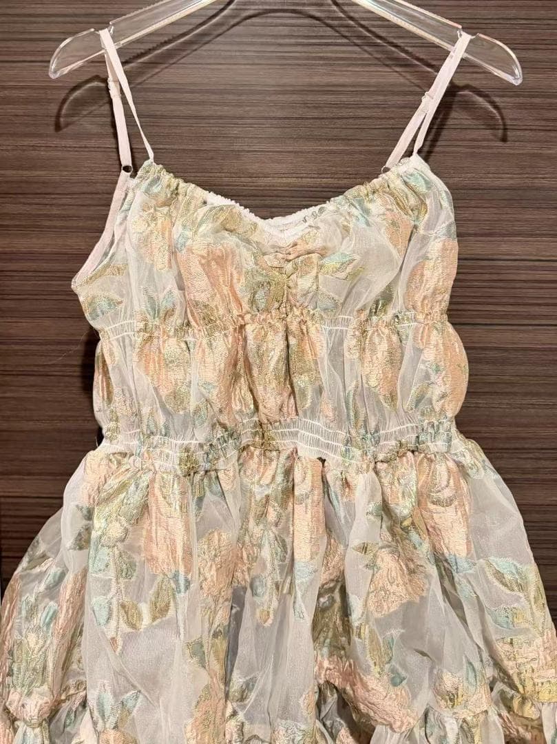 2 即納 POPPY Pink gold jacquard cami dress