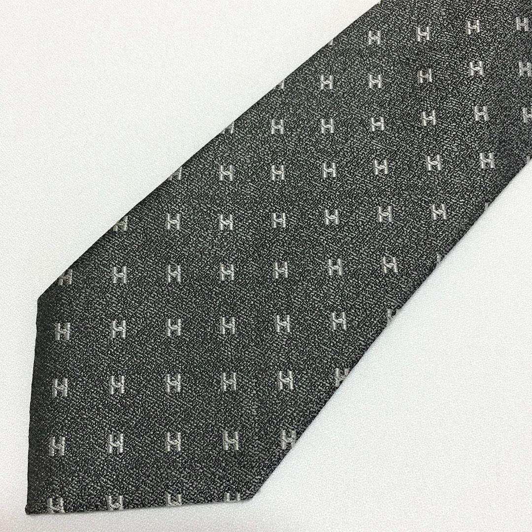 未使用級 エルメス HERMES ネクタイ シルク100% グレー H柄