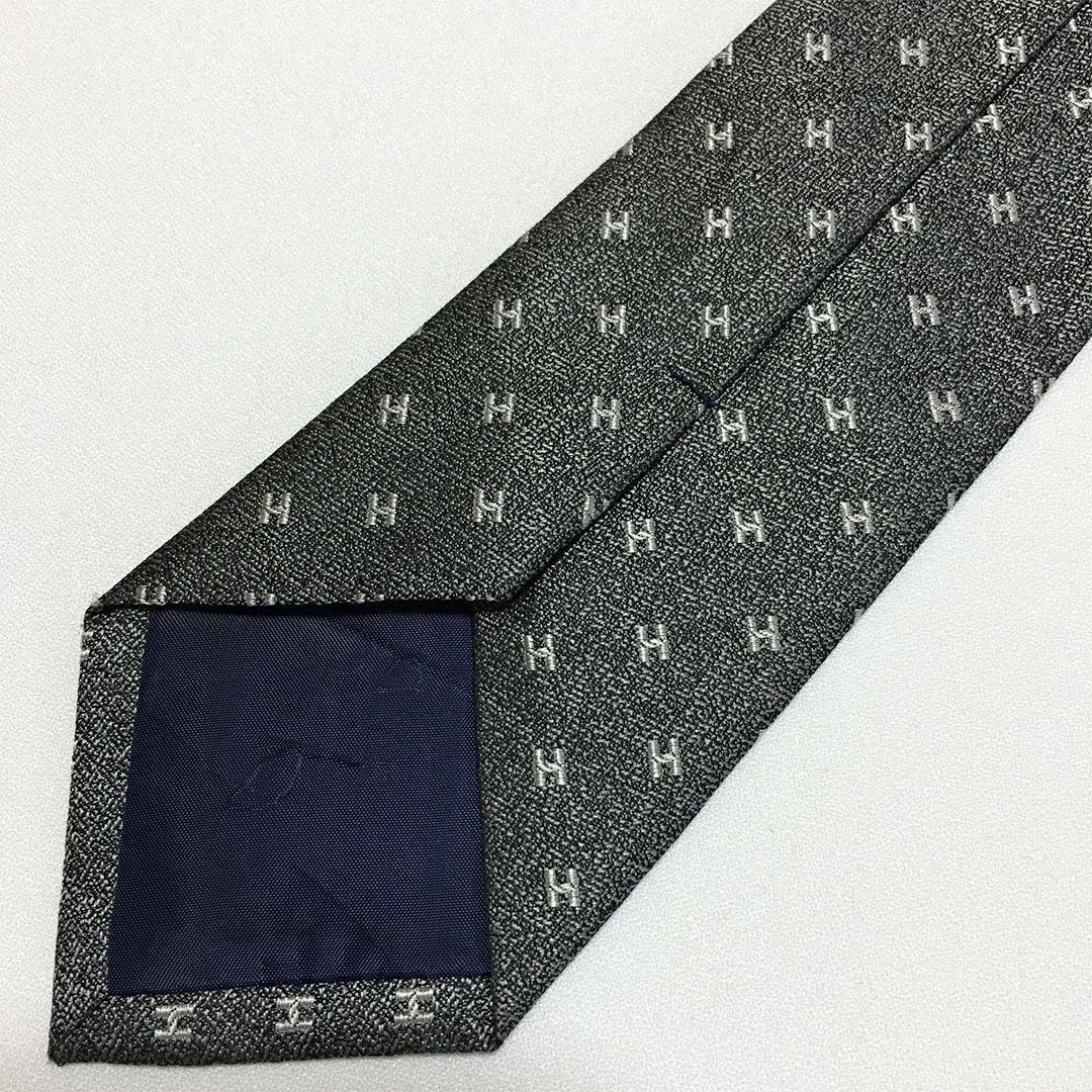 未使用級 エルメス HERMES ネクタイ シルク100% グレー H柄