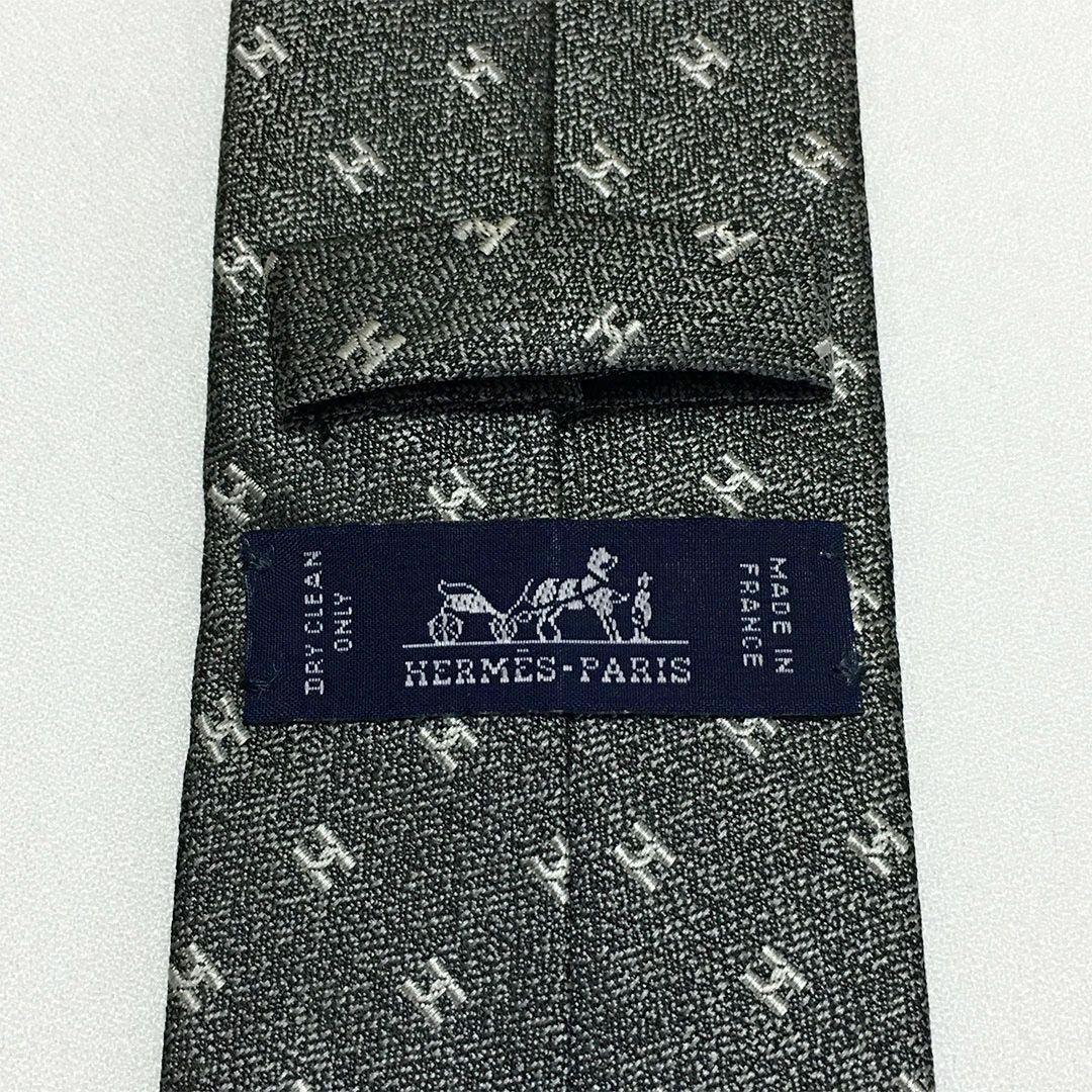 未使用級 エルメス HERMES ネクタイ シルク100% グレー H柄
