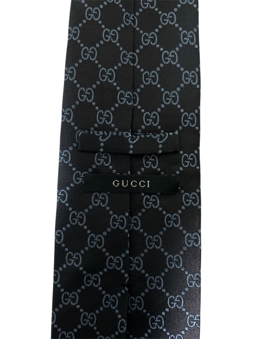 「美品」 グッチ GUCCI ネイビー ブラック GG柄 ネクタイ