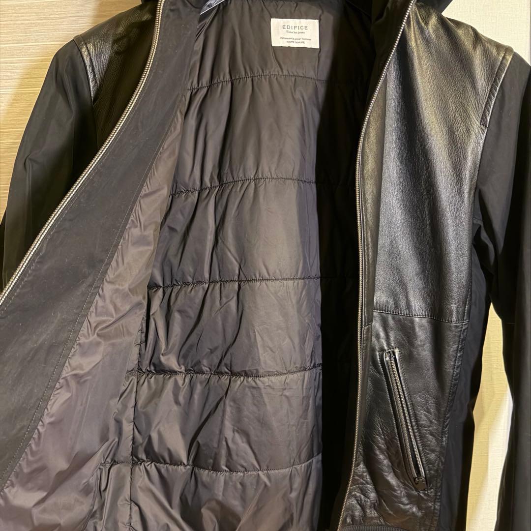 ★極美品★EDIFICEラムレザーフーデッドJKT★ジップアップジャケット46
