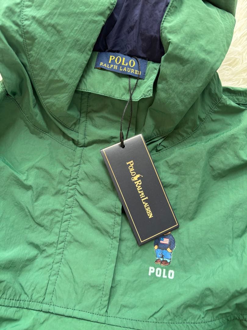 【新品タグ付き】ラルフローレン POLOベア刺繍レインコート 緑×紺 Fサイズ