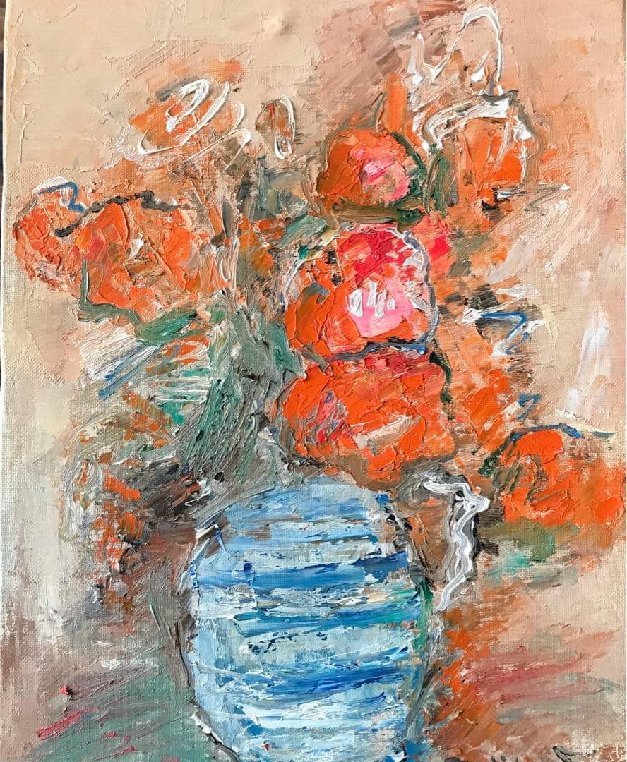 大澤扶二子「薔薇」油彩 F4 額なし 油絵 油画 絵画 キャンバス C