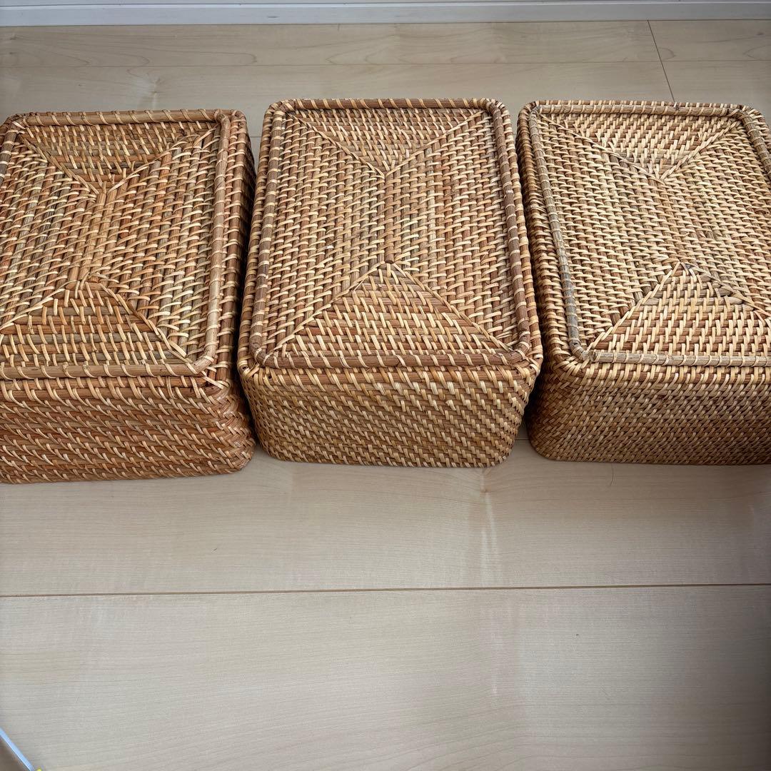 無印　ラタンカゴ　3個セット