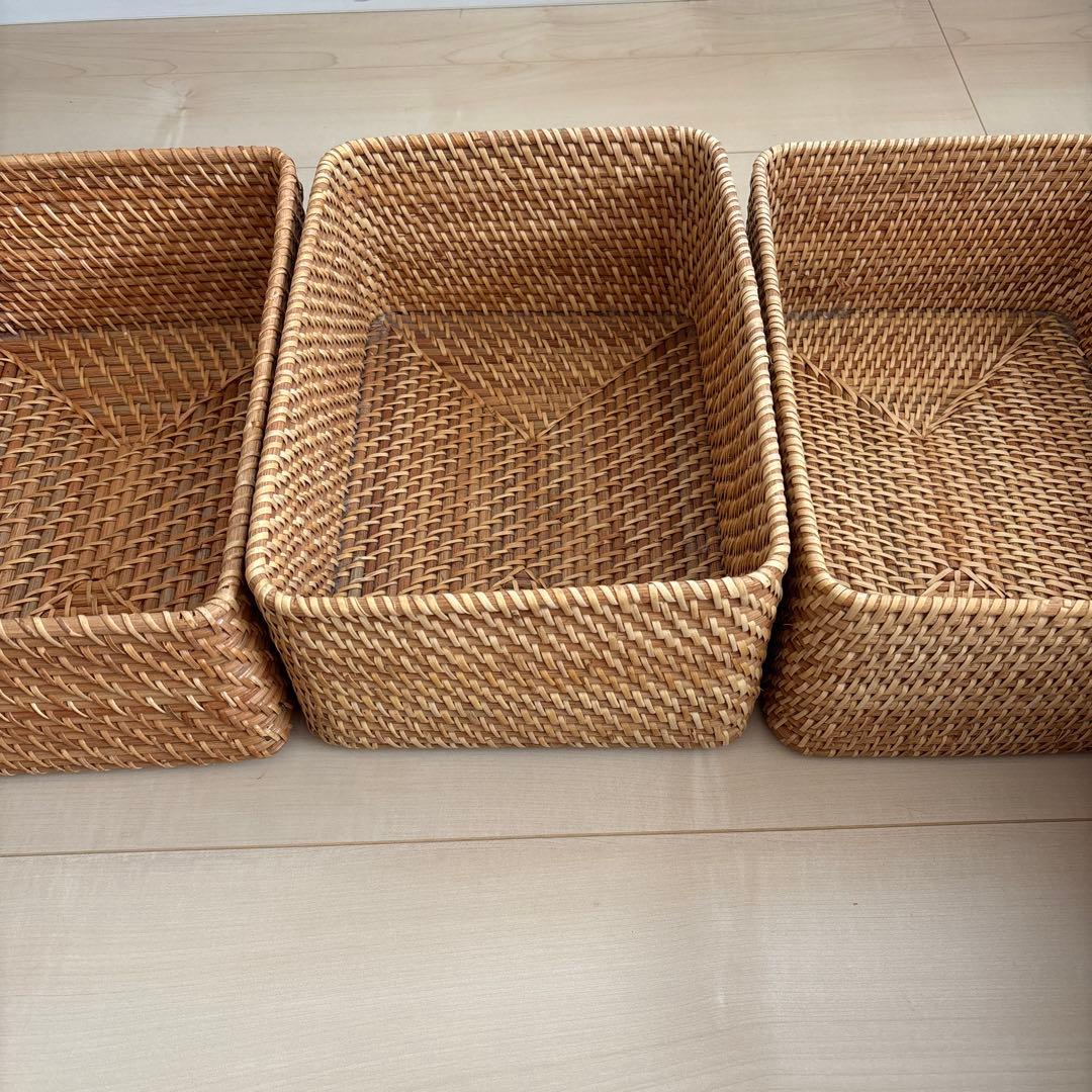 無印　ラタンカゴ　3個セット
