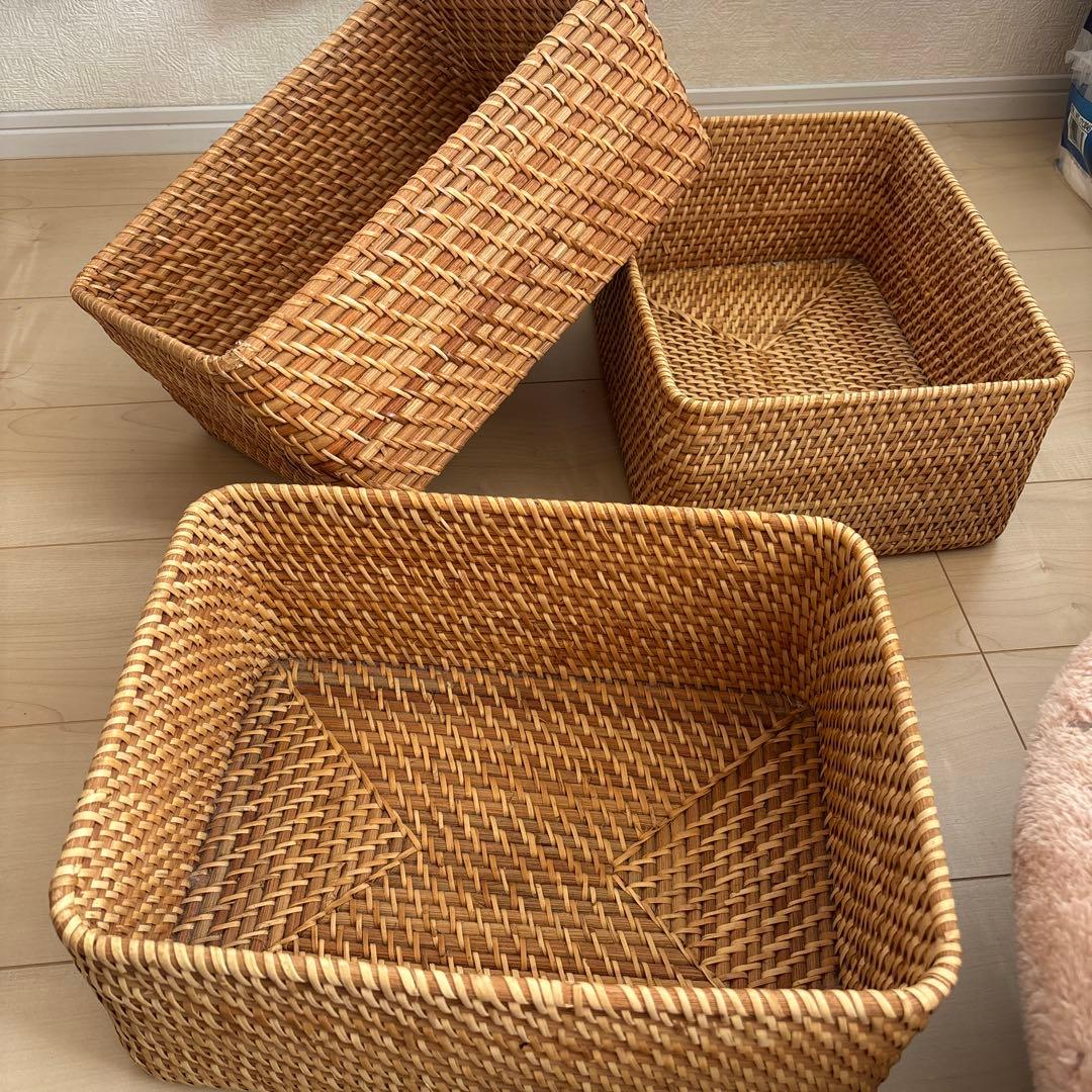 無印　ラタンカゴ　3個セット