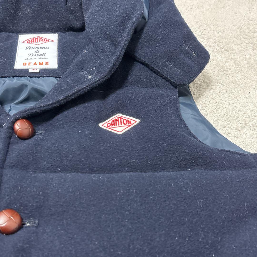 極美品/L✨ダントン×ビームス ダウンベスト ウールモッサ 胡桃ボタン ネイビー