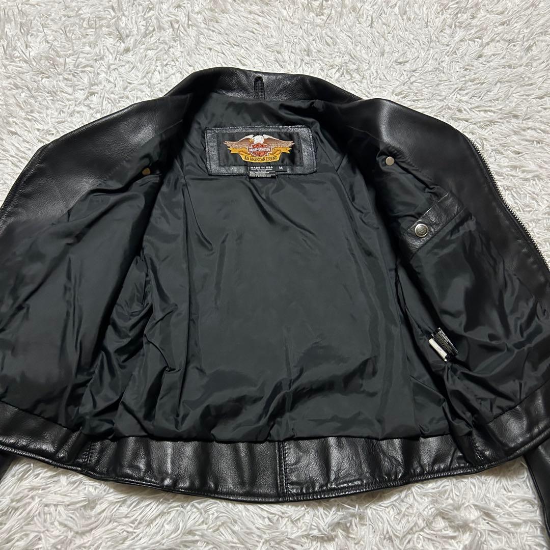 【本日限定】ダブルライダースジャケット USA製 ハーレーダビッドソン ロゴ 黒