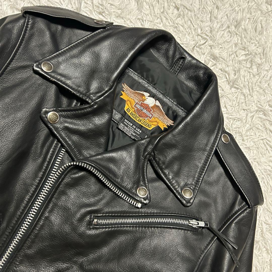 【本日限定】ダブルライダースジャケット USA製 ハーレーダビッドソン ロゴ 黒