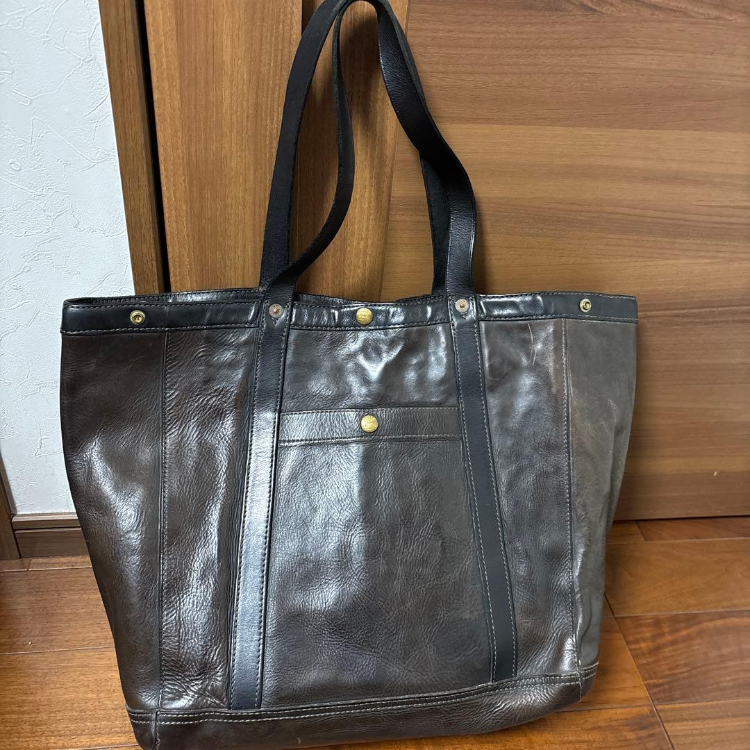 RRLヴィンテージ茶芯オールレザートートバック(ピンバッジ付き)