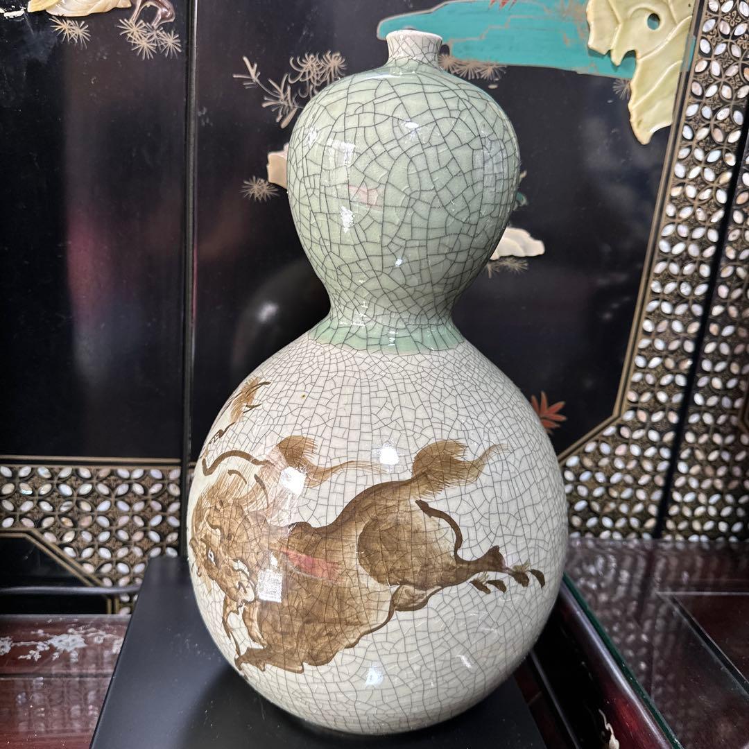 馬のデザインの骨董品　相馬焼 陶器の壺