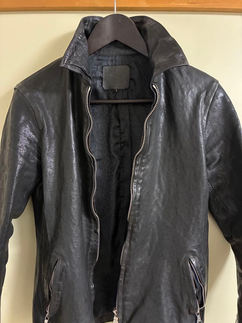 シングルライダース　ジャパンカーフ製品染め　襟付きブルゾン