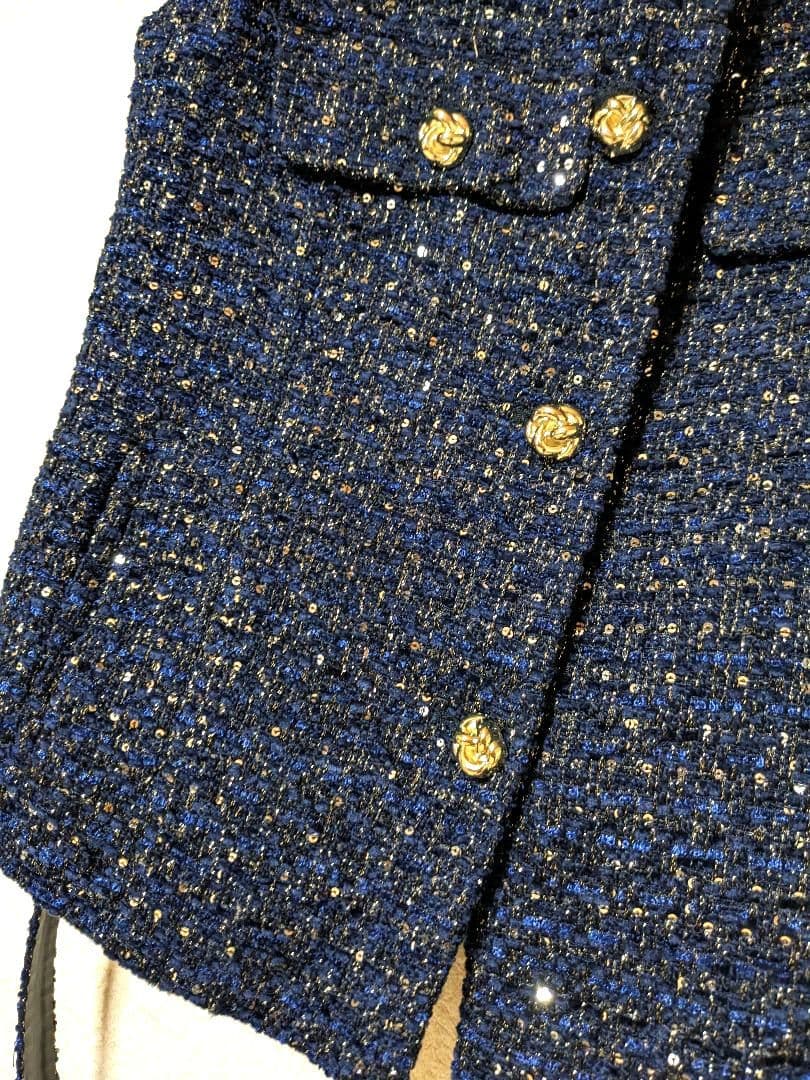 ZARA　ベスト　ツイード　美品　ジレ　金ボタン　ジャケット　ネイビー