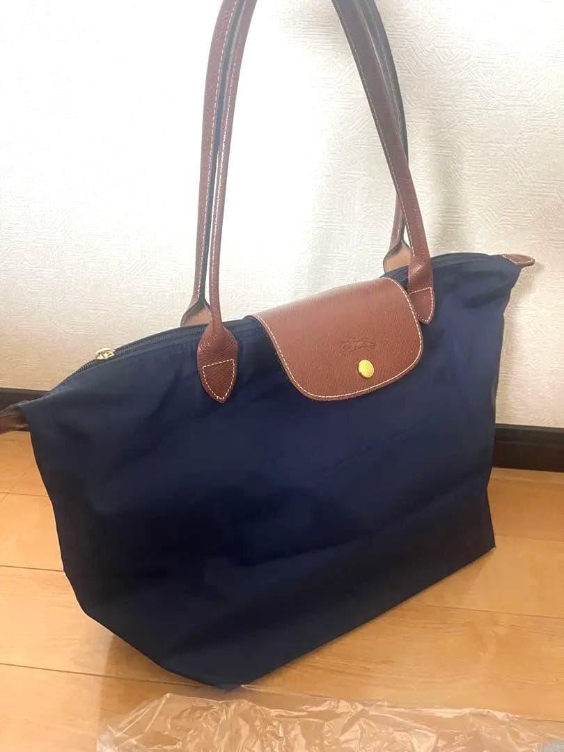 ロンシャン　LONGCHAMP バック　ハンド　トートバッグ 紺&茶色　美品