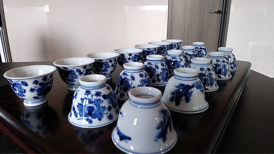 煎茶碗　茶器　染付　栄山造　玉露　茶道具　清水焼　京焼　煎茶器　古道具