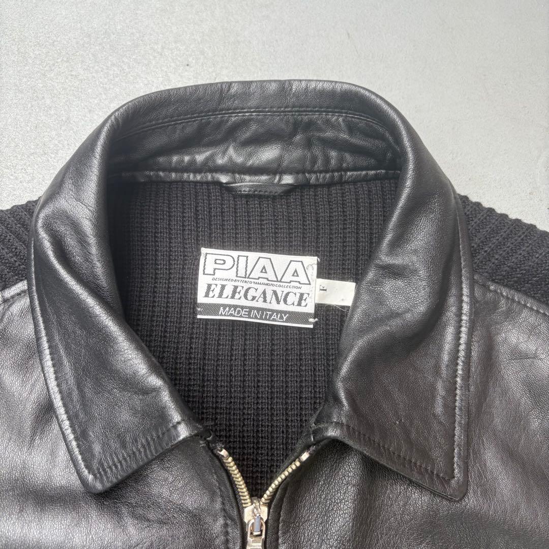 80s PIAA イタリア製　リアルレザー　ジップアップジャケット　切り替え
