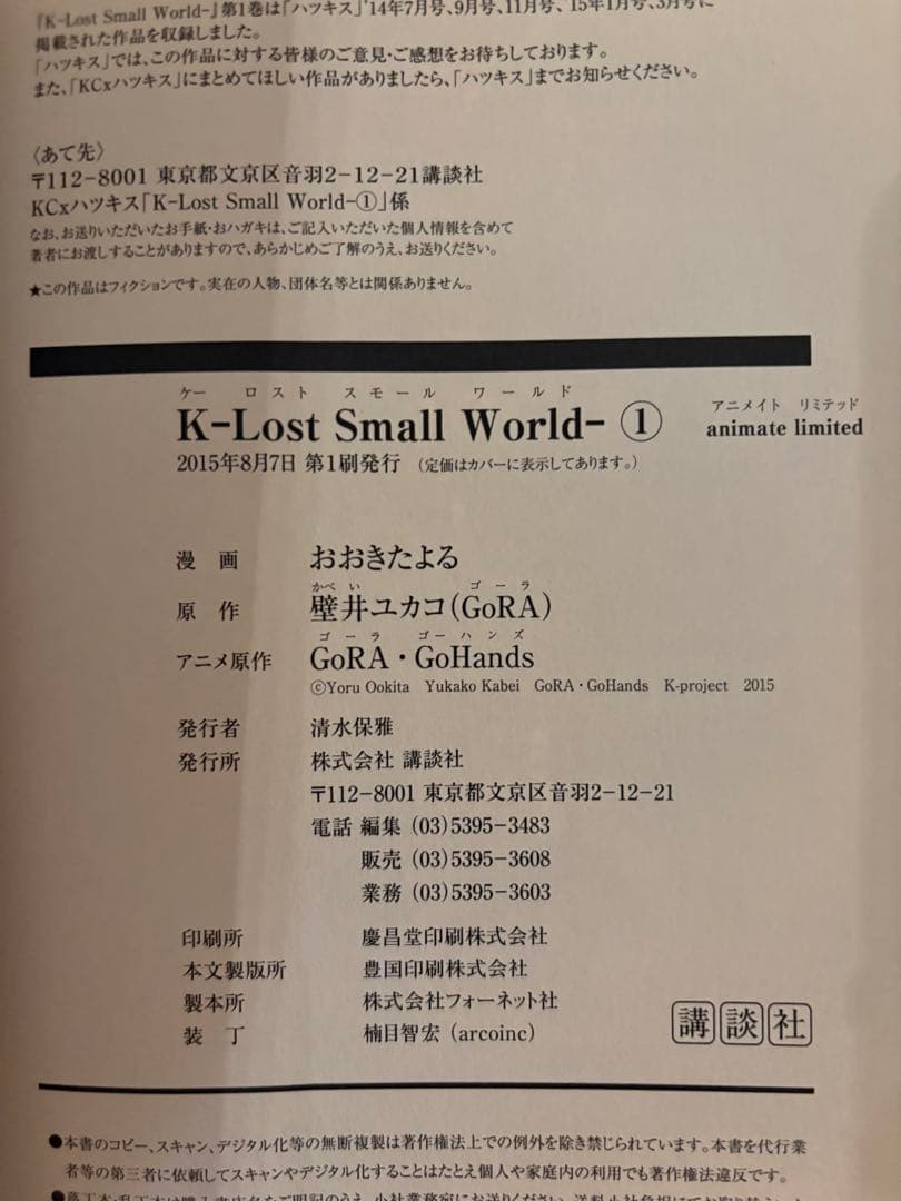 K Lost Small World 全巻 初版 小冊子 ポストカード カバー付