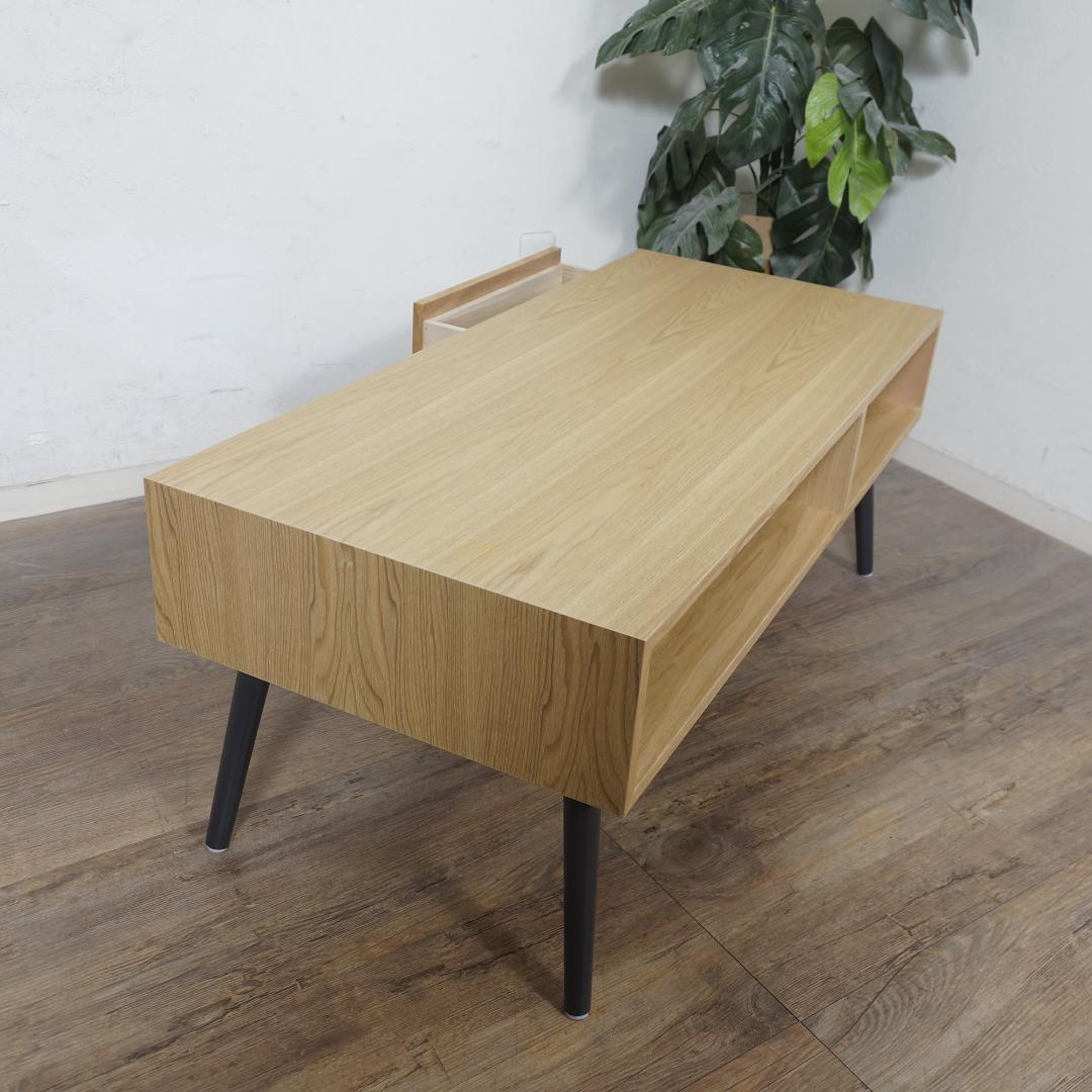 【新品】北欧風 ローテーブル　幅100cm　引出し＆オープン収納付き