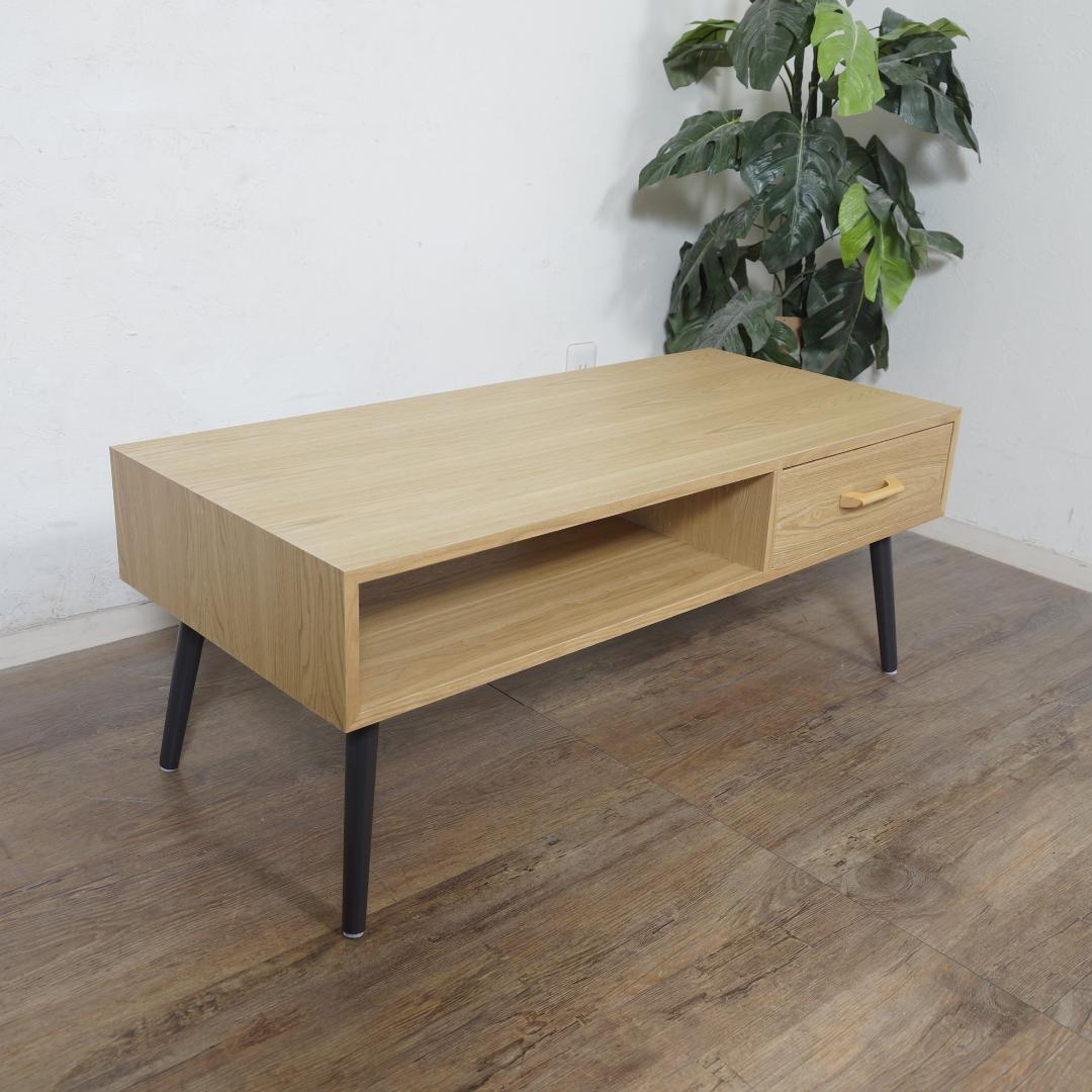 【新品】北欧風 ローテーブル　幅100cm　引出し＆オープン収納付き