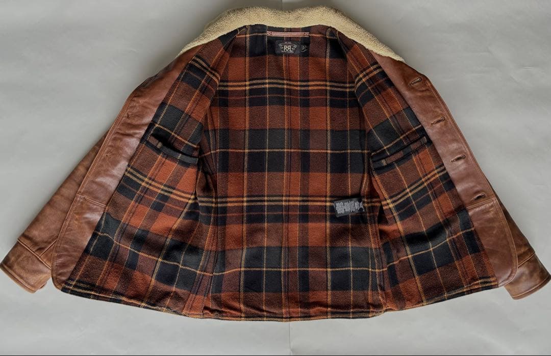 RRL ムートン襟 フルレザー ジャケット ダメージ加工 XS