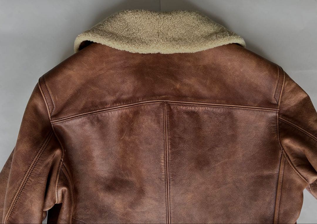 RRL ムートン襟 フルレザー ジャケット ダメージ加工 XS