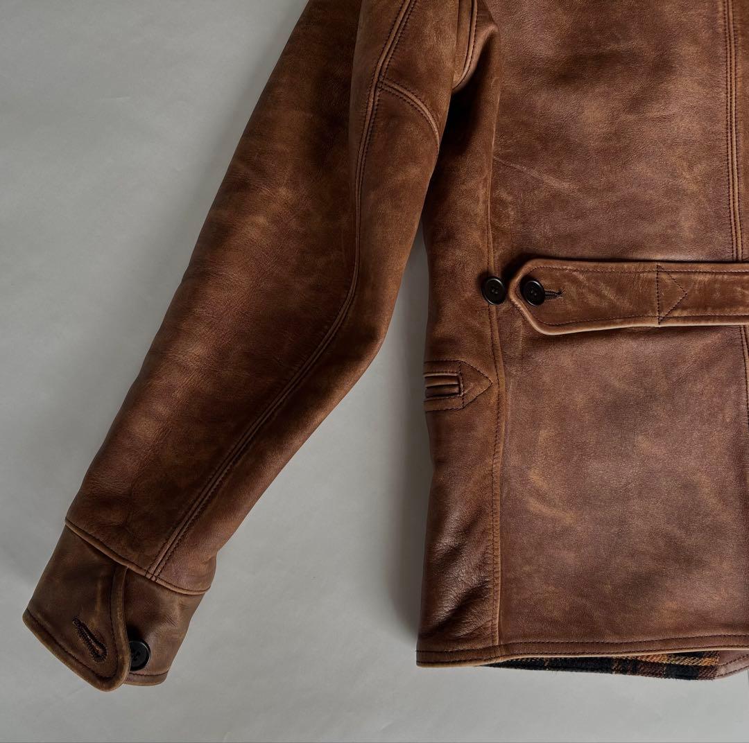 RRL ムートン襟 フルレザー ジャケット ダメージ加工 XS