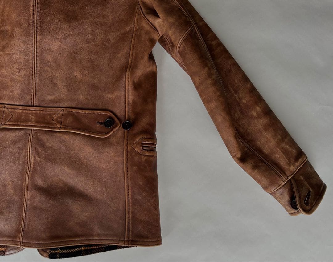 RRL ムートン襟 フルレザー ジャケット ダメージ加工 XS