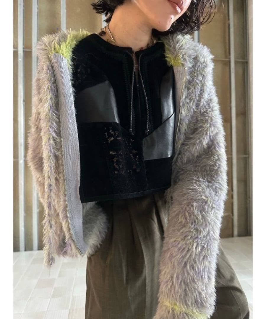FUR KNIT ZIP HOODIE エルチェレ