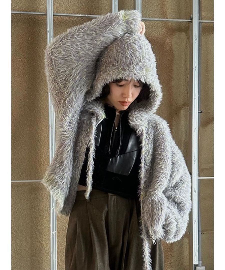 FUR KNIT ZIP HOODIE エルチェレ