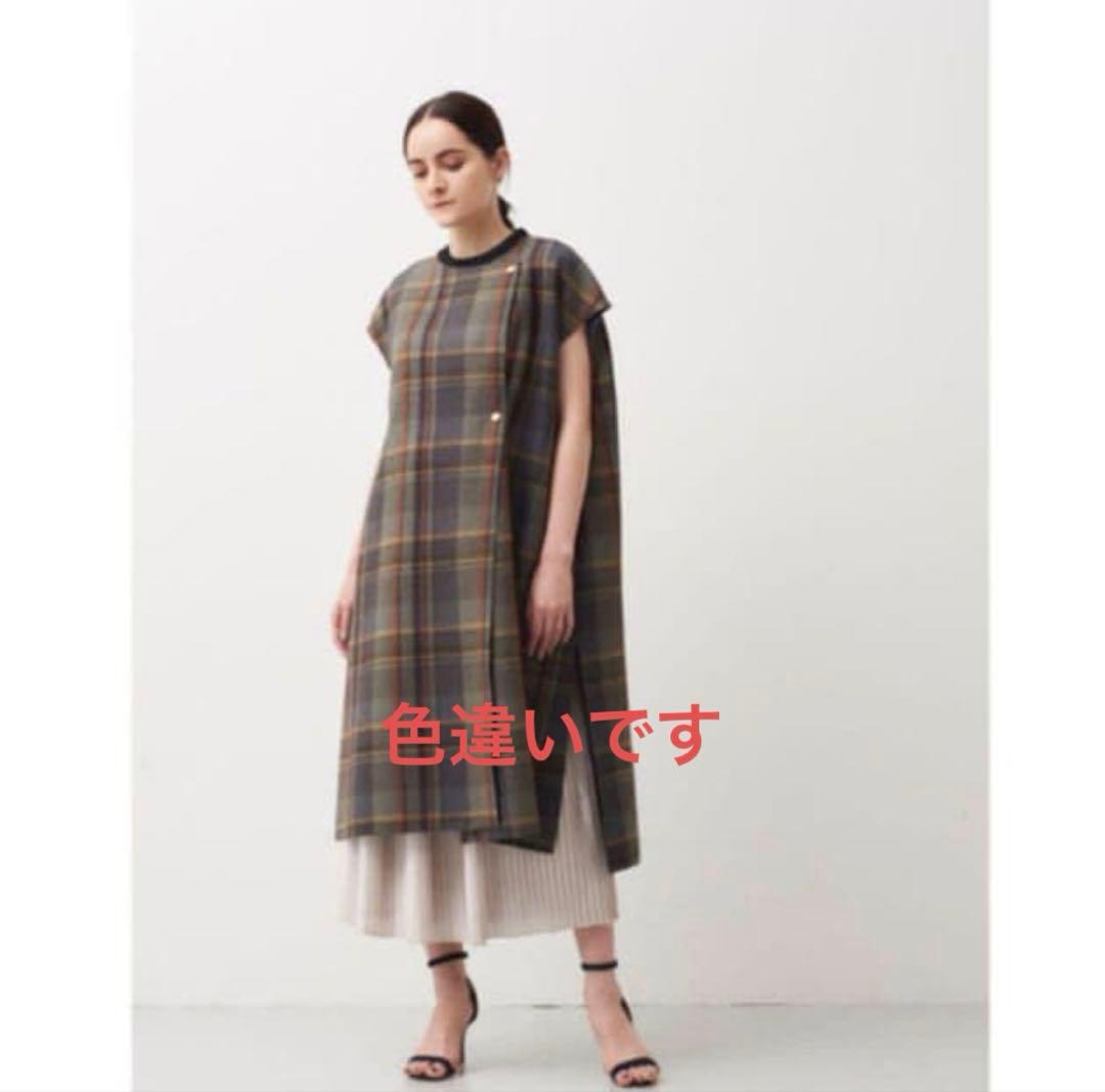 yori　ヨリ　ウールチェックロングジレコート　グリーン　ロングベスト　金ボタン