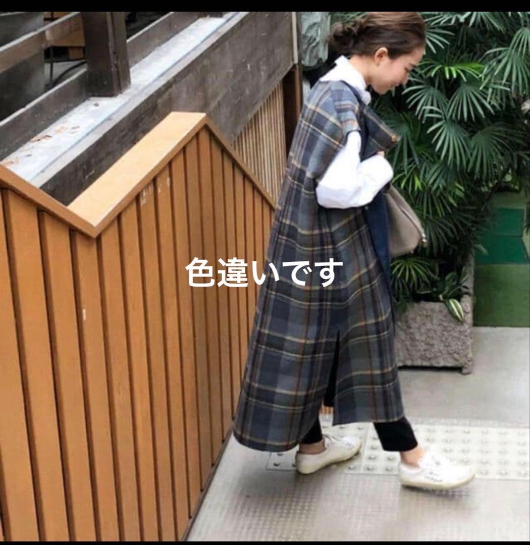 yori　ヨリ　ウールチェックロングジレコート　グリーン　ロングベスト　金ボタン