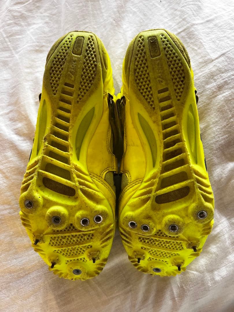 asics スパイクシューズ イエロー ベルクロ　陸上　25.5cm
