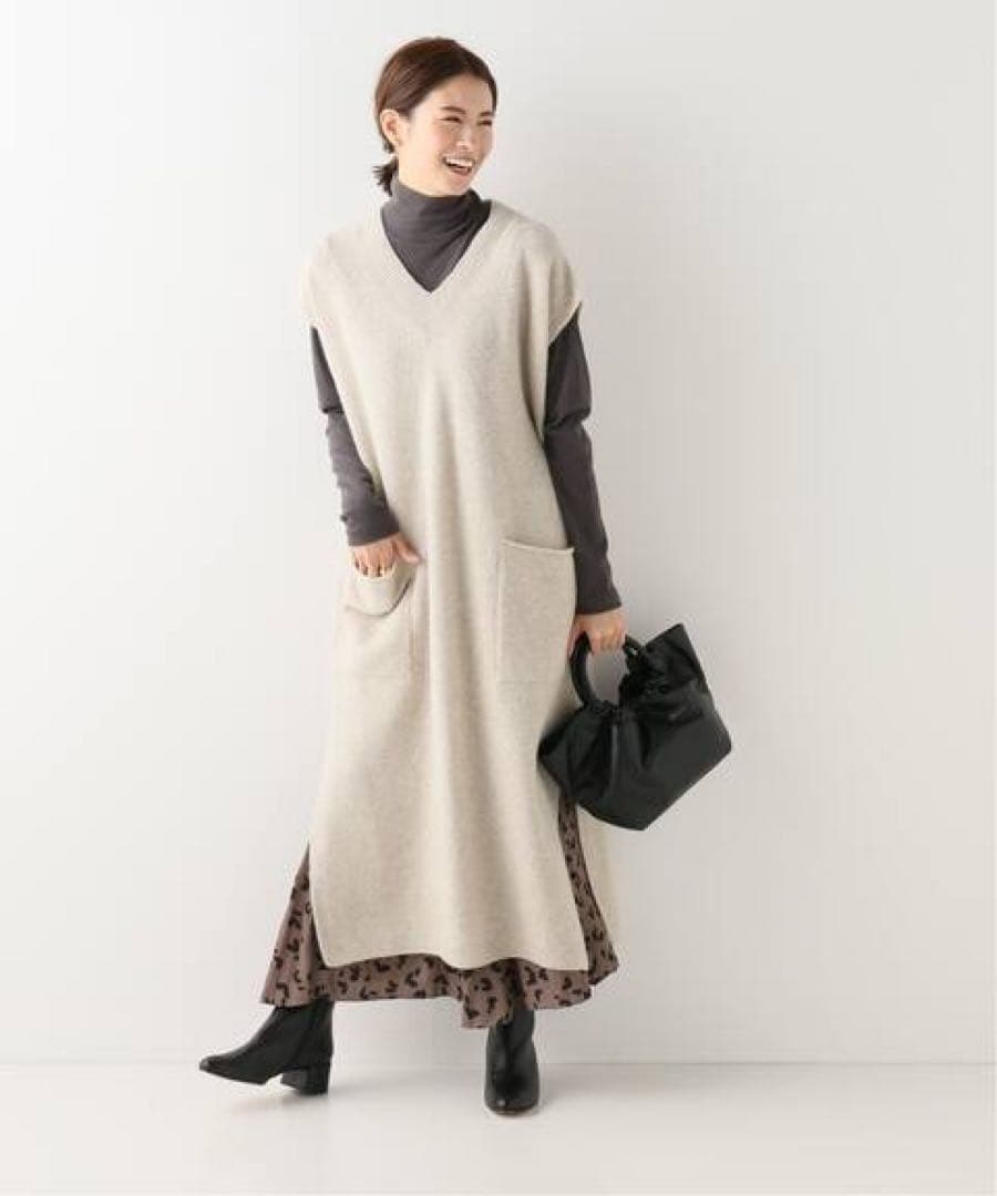 美品 IENA イエナ カシミヤ混 Vネック ロングニットベスト ジレ