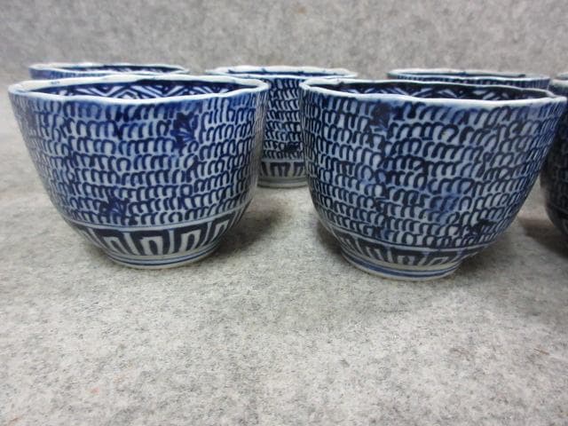 伊万里焼染付微塵文蕎麦猪口 7個 [B25317]