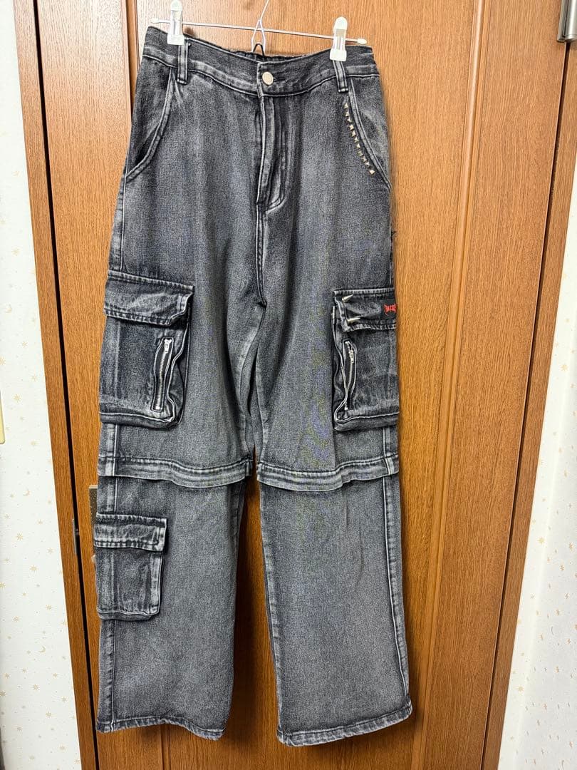 A'GEM 9 LOVE KILLER スタッズ デニムカーゴパンツ ワイド
