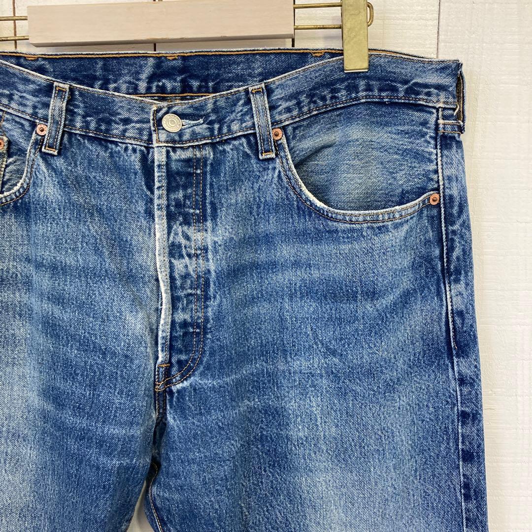 ★送料無料★Levis501★濃紺インディゴ ダメージリペア 鬼ヒゲ★W38