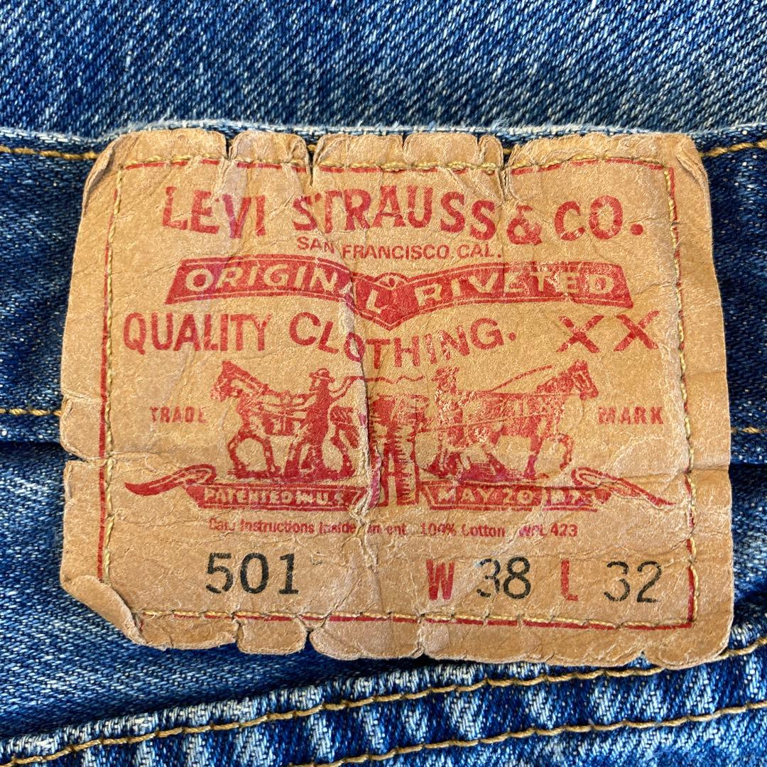 ★送料無料★Levis501★濃紺インディゴ ダメージリペア 鬼ヒゲ★W38