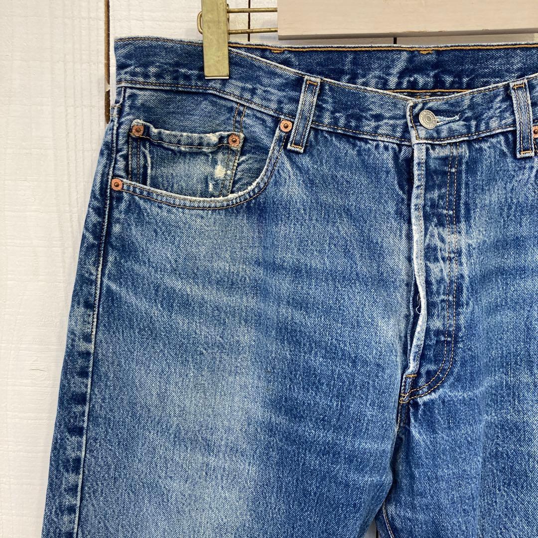 ★送料無料★Levis501★濃紺インディゴ ダメージリペア 鬼ヒゲ★W38