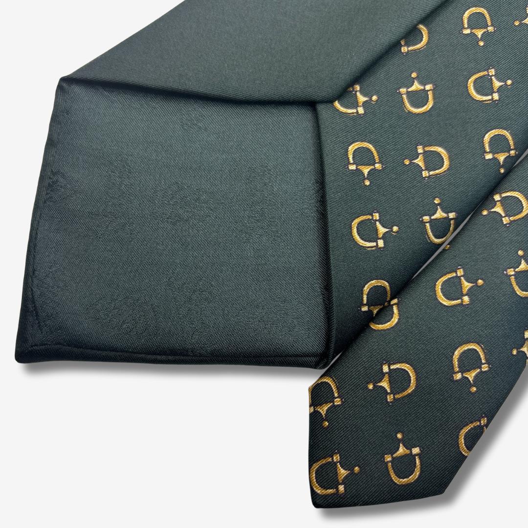 GUCCI シルクネクタイ ホースビット柄 ダークグリーン