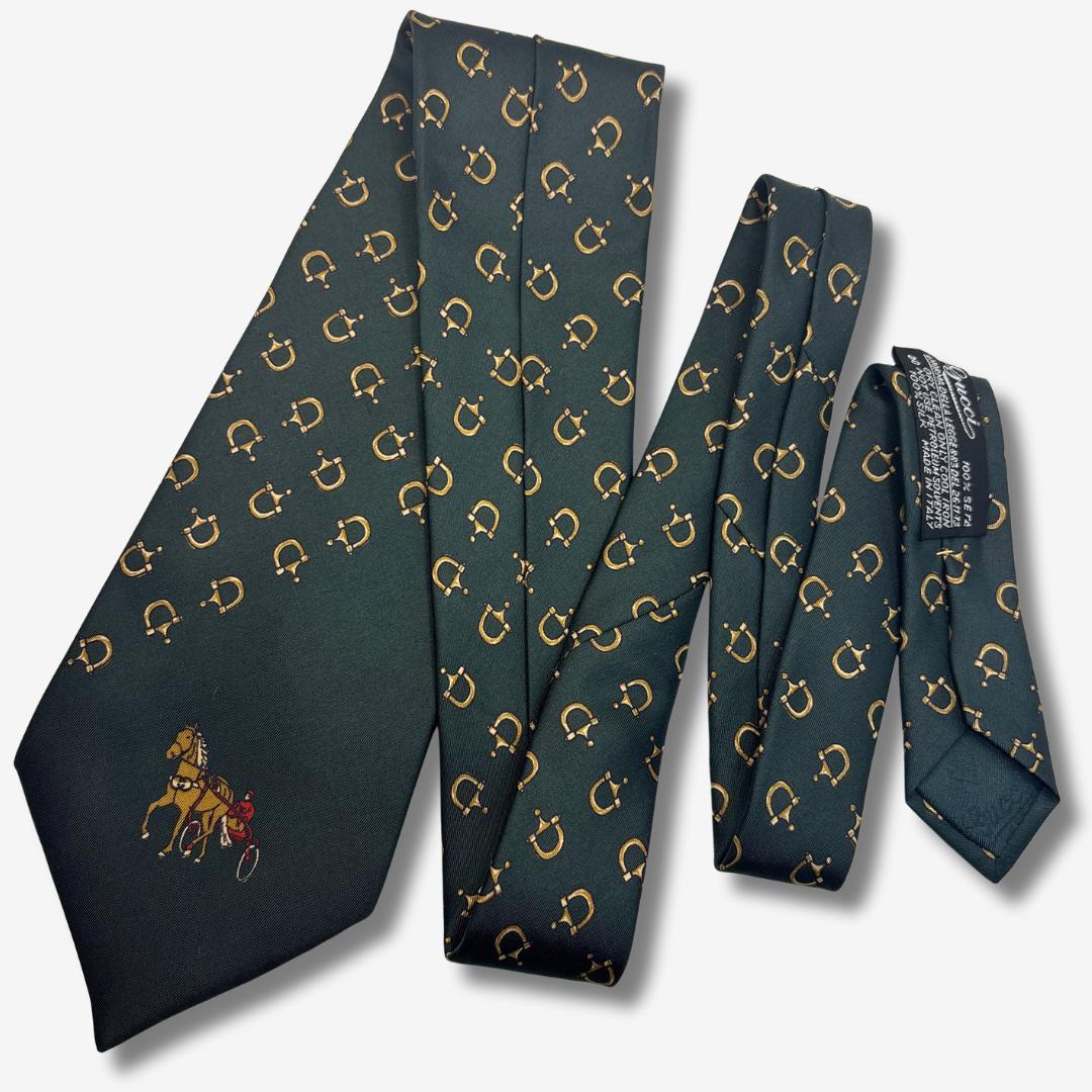 GUCCI シルクネクタイ ホースビット柄 ダークグリーン