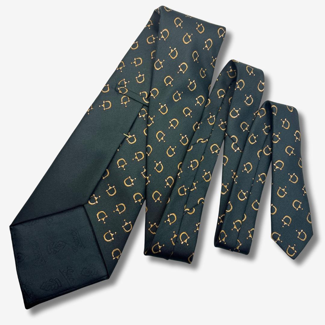 GUCCI シルクネクタイ ホースビット柄 ダークグリーン