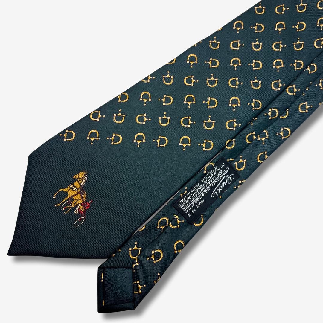 GUCCI シルクネクタイ ホースビット柄 ダークグリーン