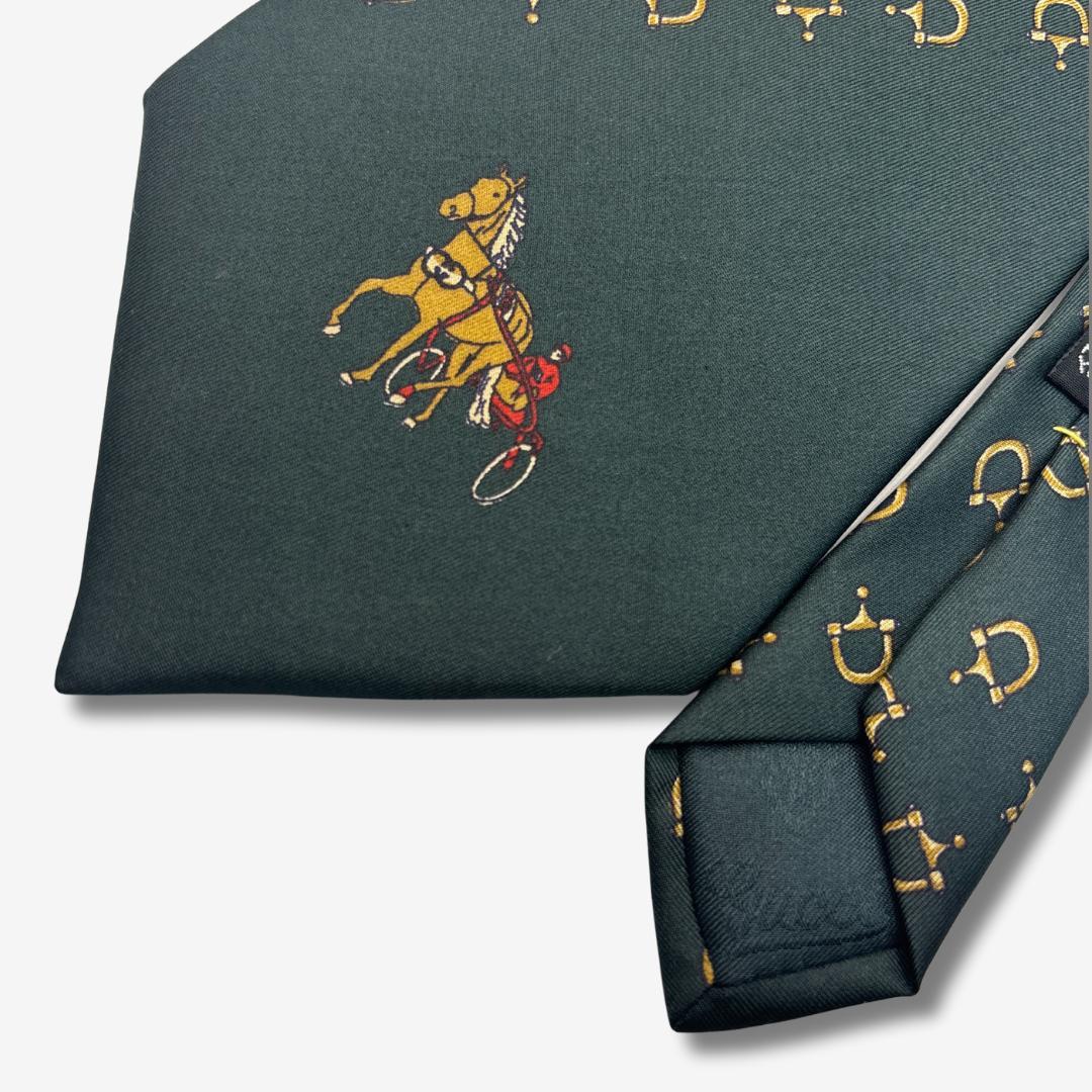 GUCCI シルクネクタイ ホースビット柄 ダークグリーン