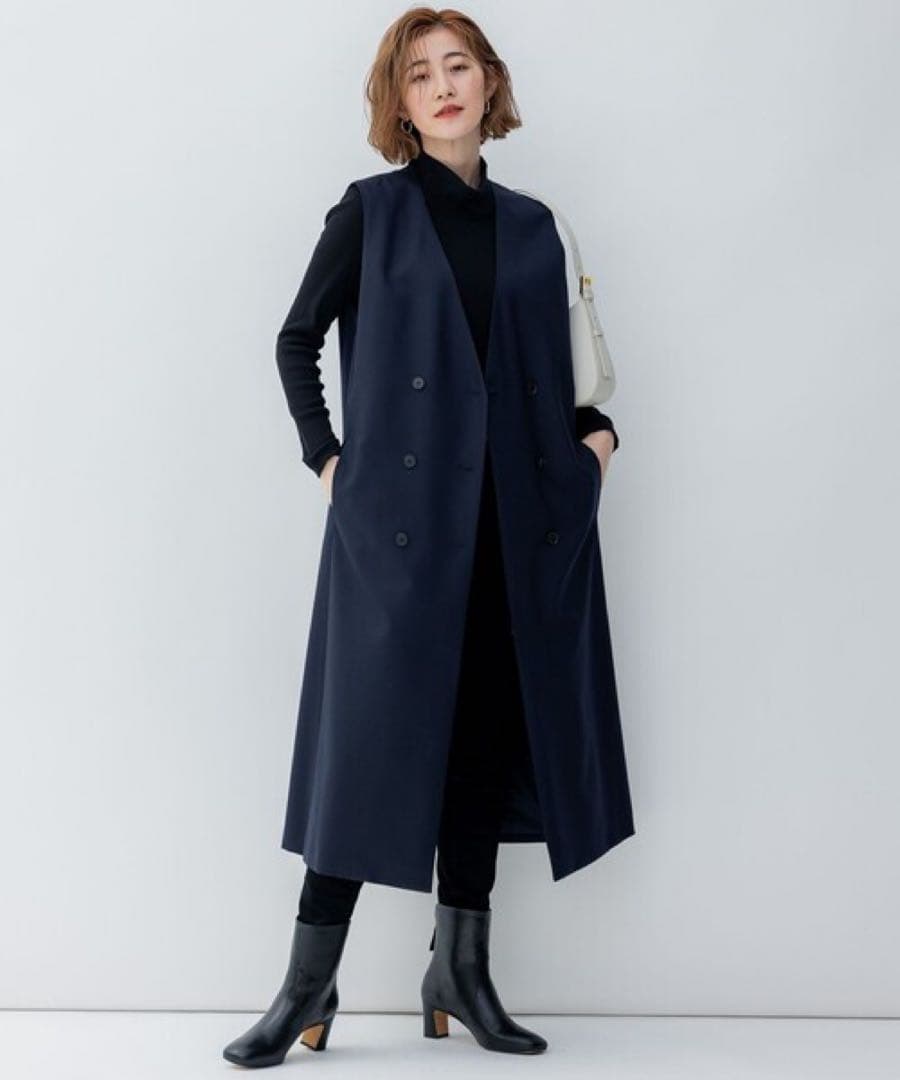 新品✨23区 ウーステッドウールツイル ロング ジレ　紺　4万　Mサイズ
