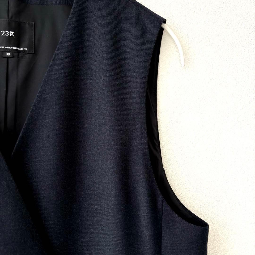 新品✨23区 ウーステッドウールツイル ロング ジレ　紺　4万　Mサイズ