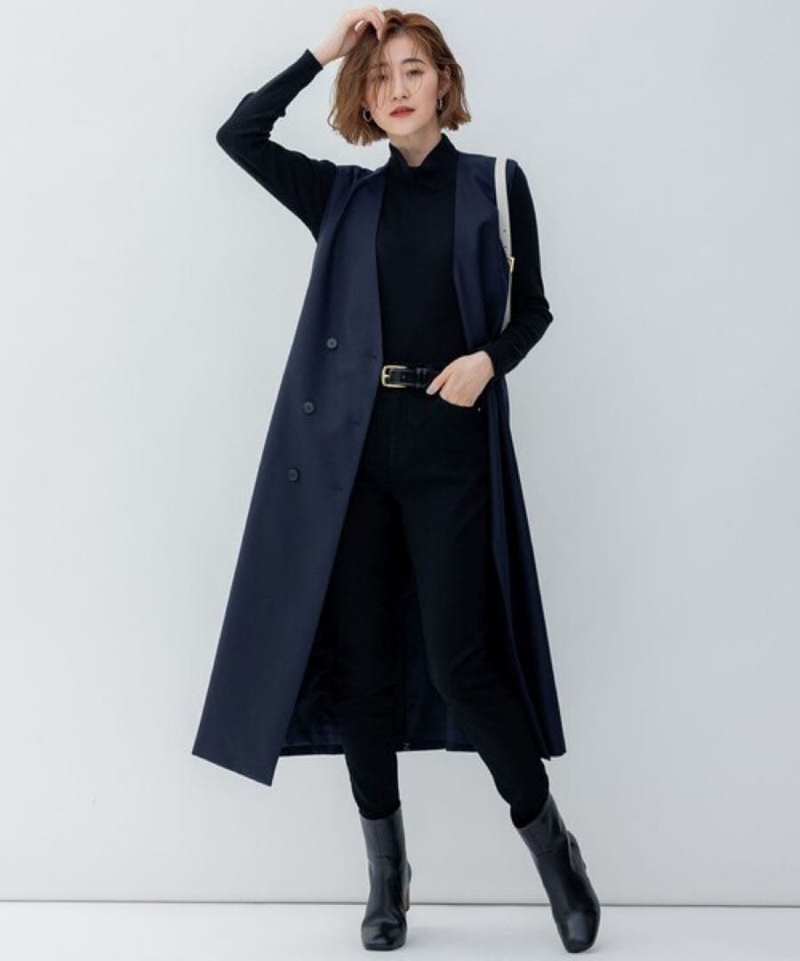 新品✨23区 ウーステッドウールツイル ロング ジレ　紺　4万　Mサイズ