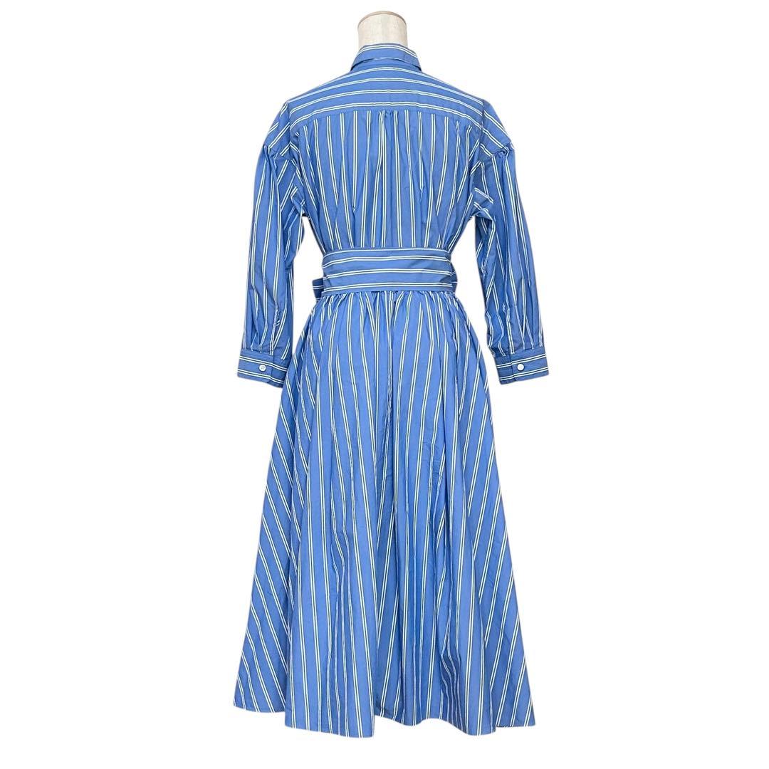 DESIGNWORKS ロングシャツワンピース フレア ベルト付き ブルー